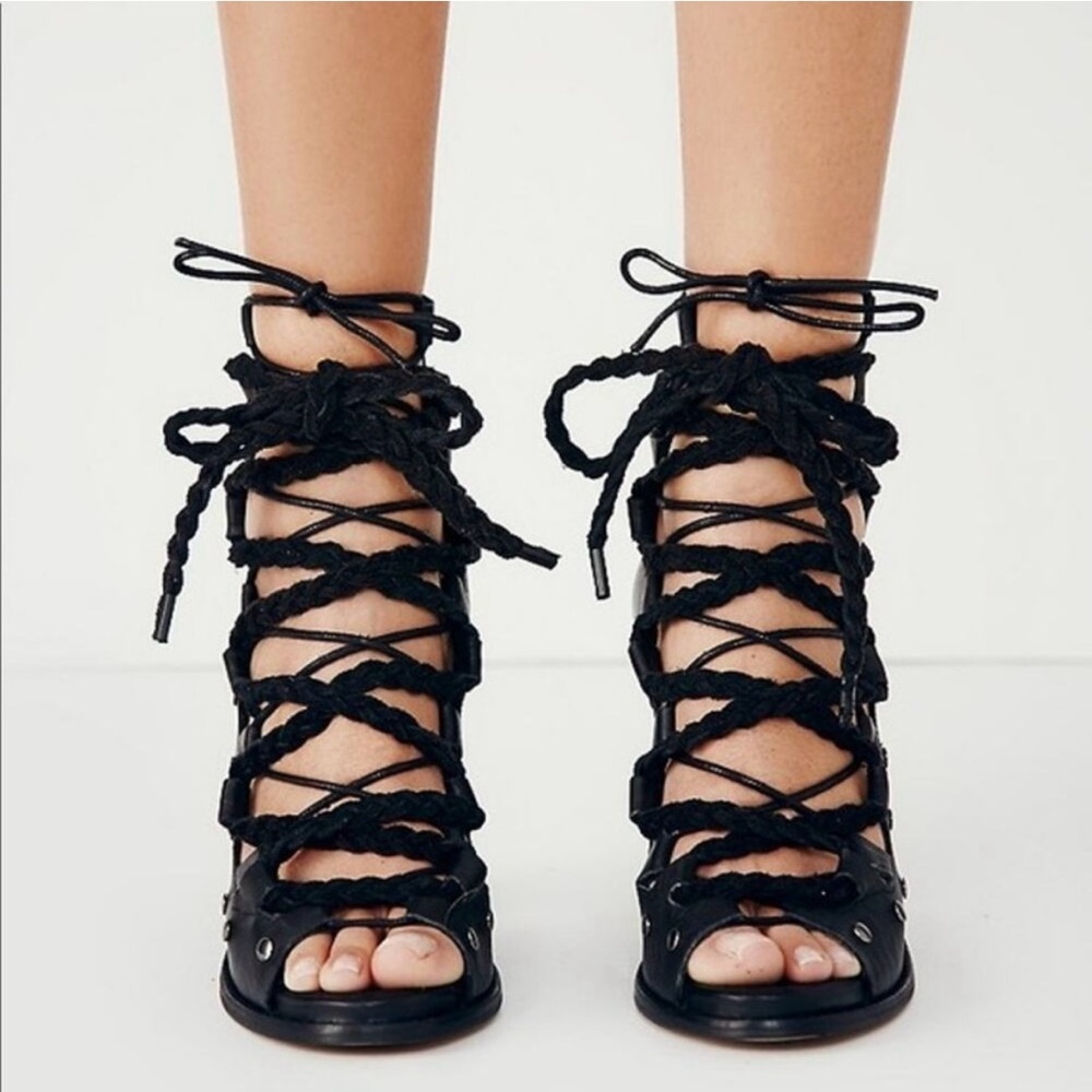 Free People Collection Pember black leather studded lace-up heels - Picture 6 of 13